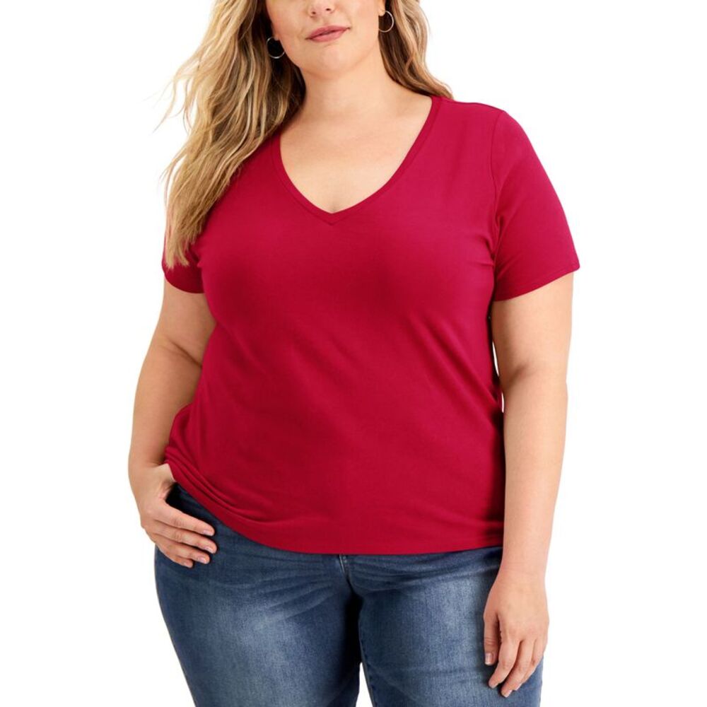 INC International Concepts Plus Size Cotton V Neck Top